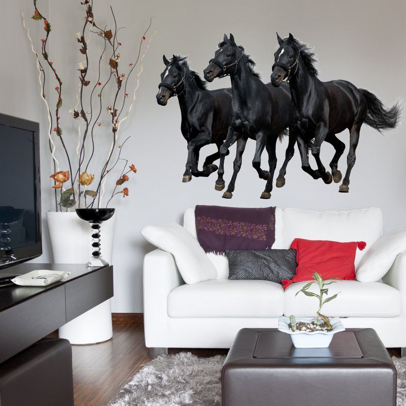 Stenska nalepka Trije črni konji