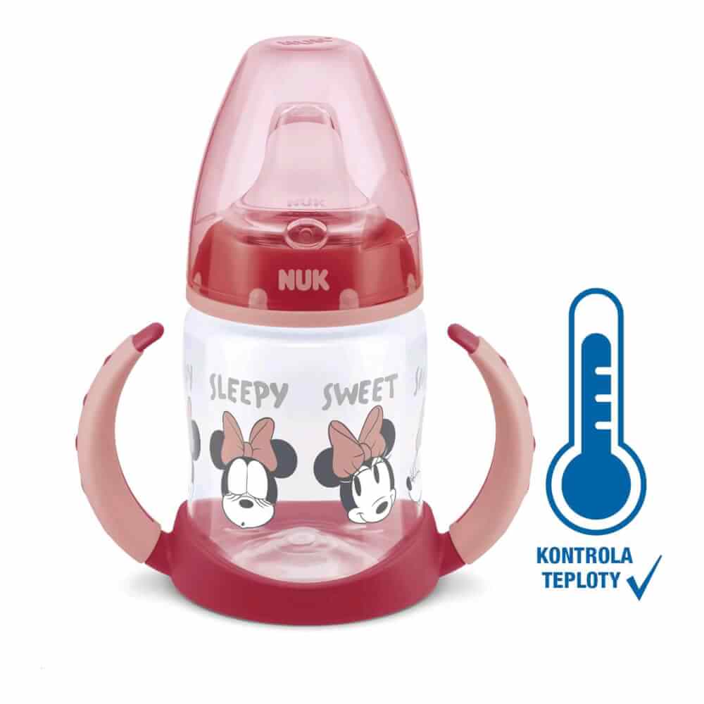 NUK Disney Mickey steklenička za dojenčke z nadzorom temperature 150 ml rdeča